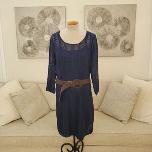 NEW! Maurices Belted Crochet 3/4 Sleeve Dress - size 1X in Blue.